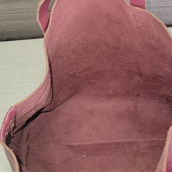 Large J.Crew Burgundy Striped Leather Tote Bag - Picture 12 of 14